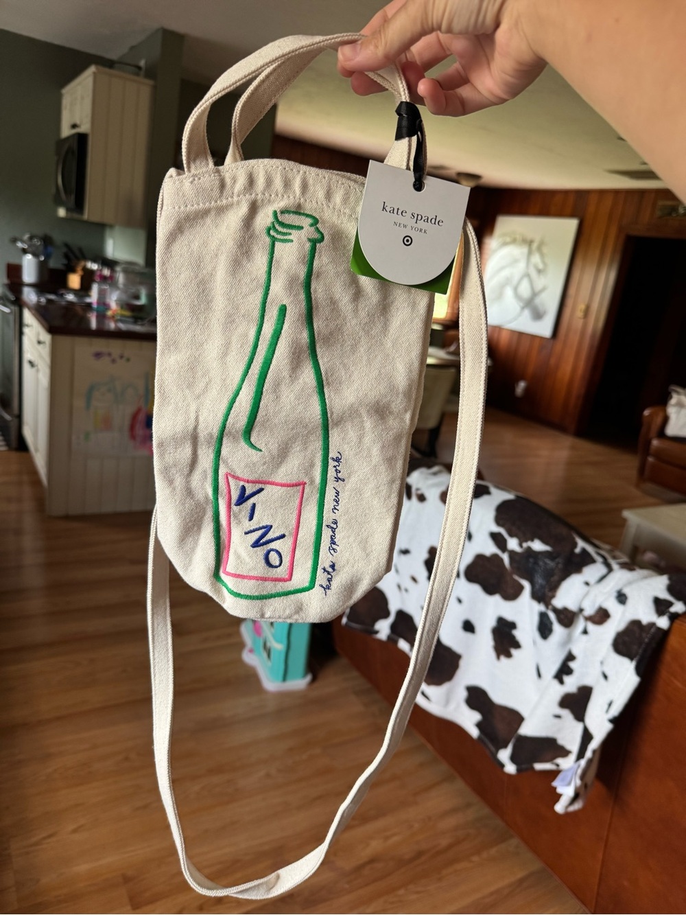 NWT Kate Spade Cream Canvas Wine Bottle Crossbody Bag